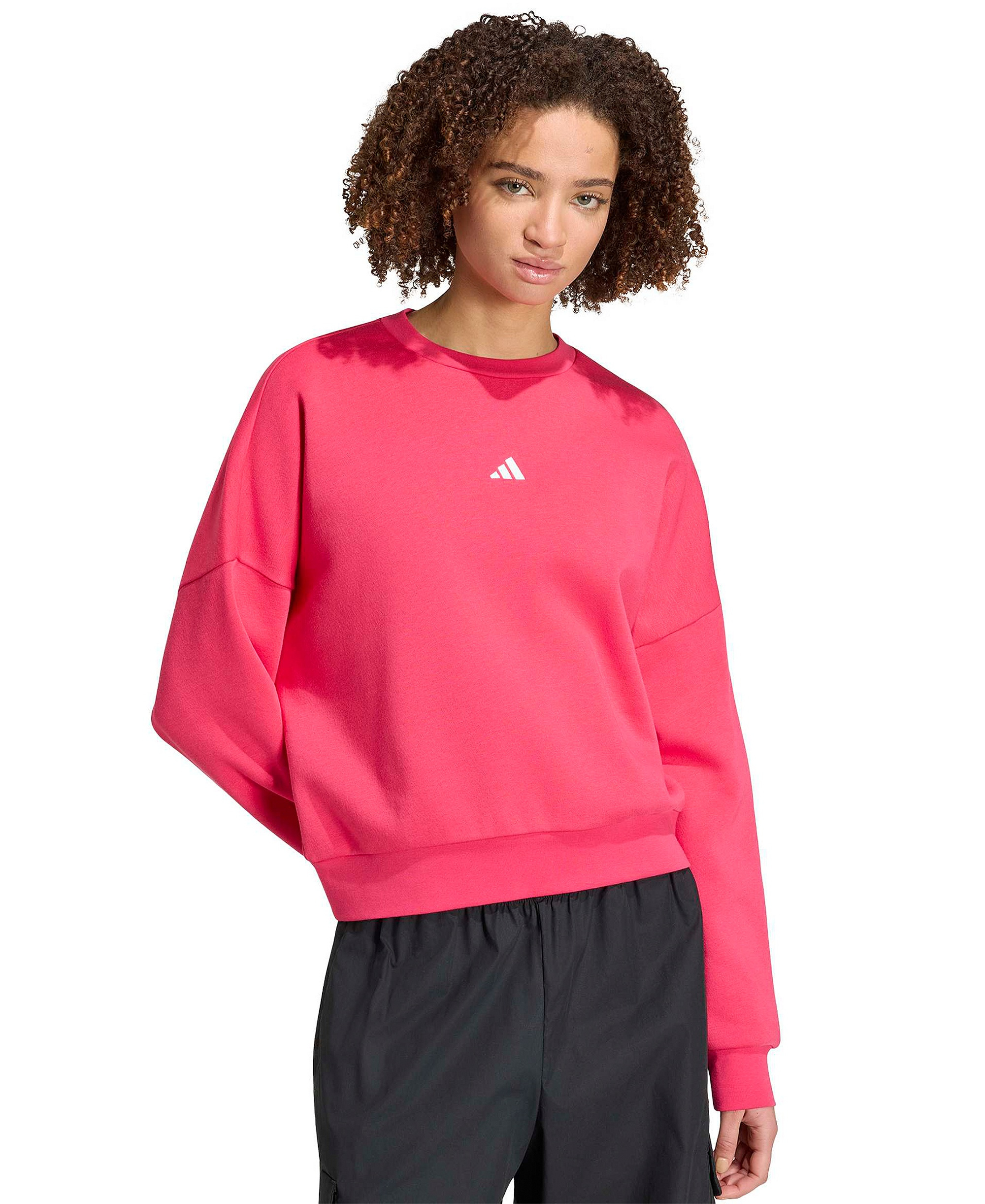 adidas Women's Essentials Crewneck Small-Logo Sweatshirt - Power Pink/white