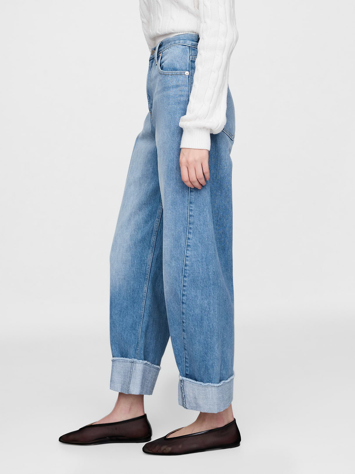 High Rise Barrel Jeans - Cuffed light indigo