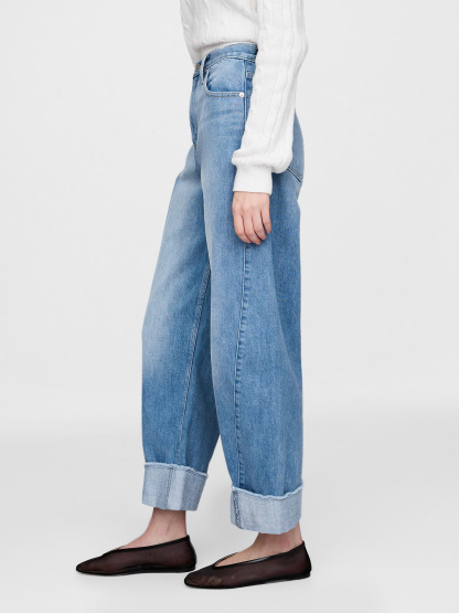 High Rise Barrel Jeans - Cuffed light indigo