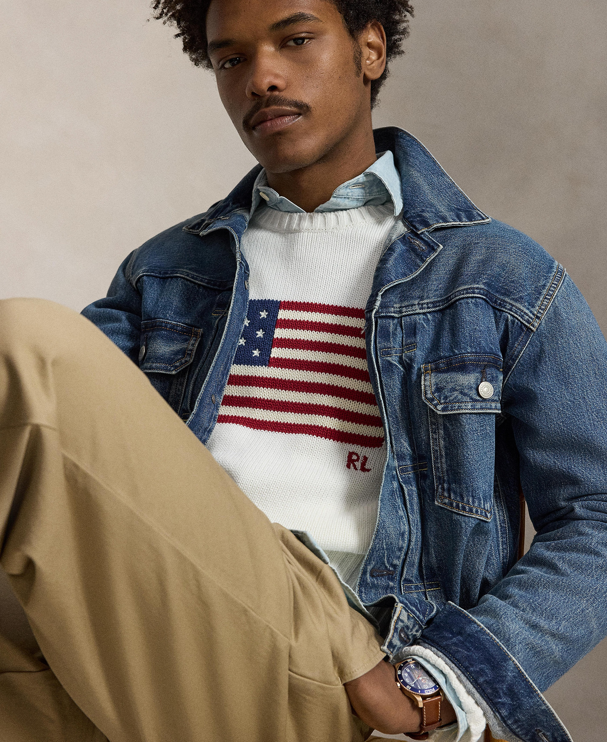 Polo Ralph Lauren Unisex The Iconic Flag Sweater - Deckwash White
