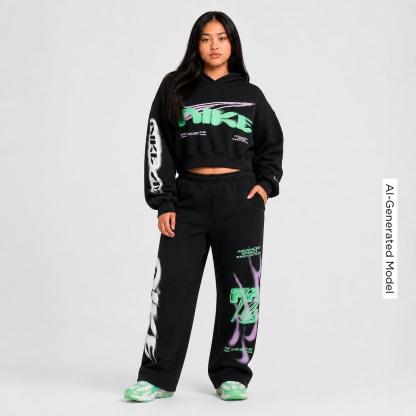 Women's Nithtke Studio Fleece Medium-Weight Oversized Cropped Pullover Hoodie - Black/Sail