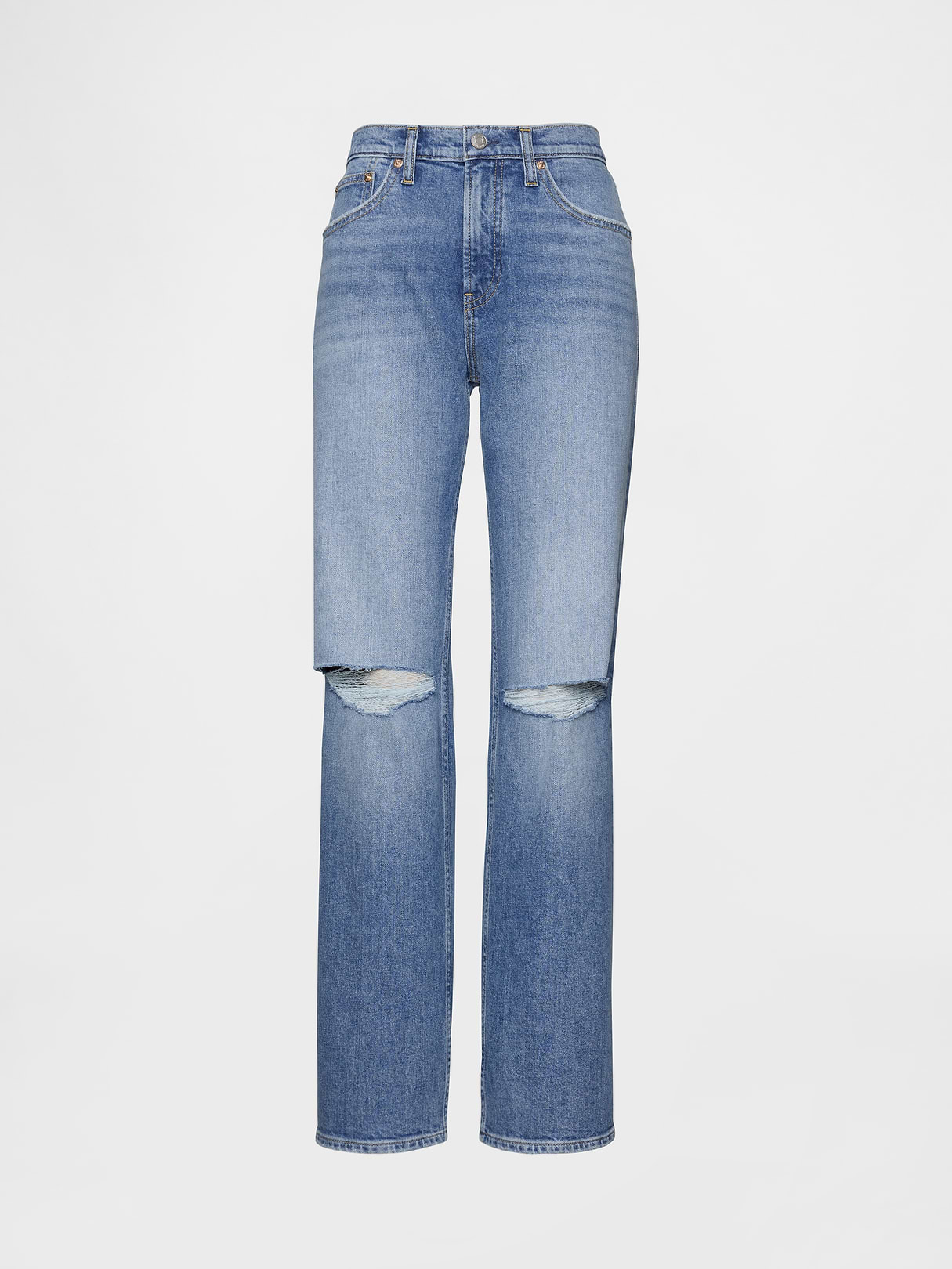 Mid Rise Relaxed Straight Jeans - Medium indigo