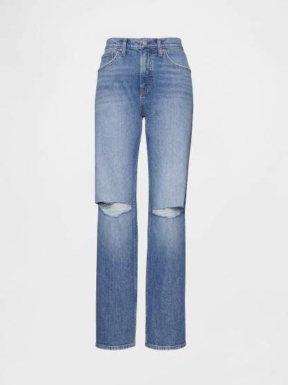 Mid Rise Relaxed Straight Jeans - Medium indigo