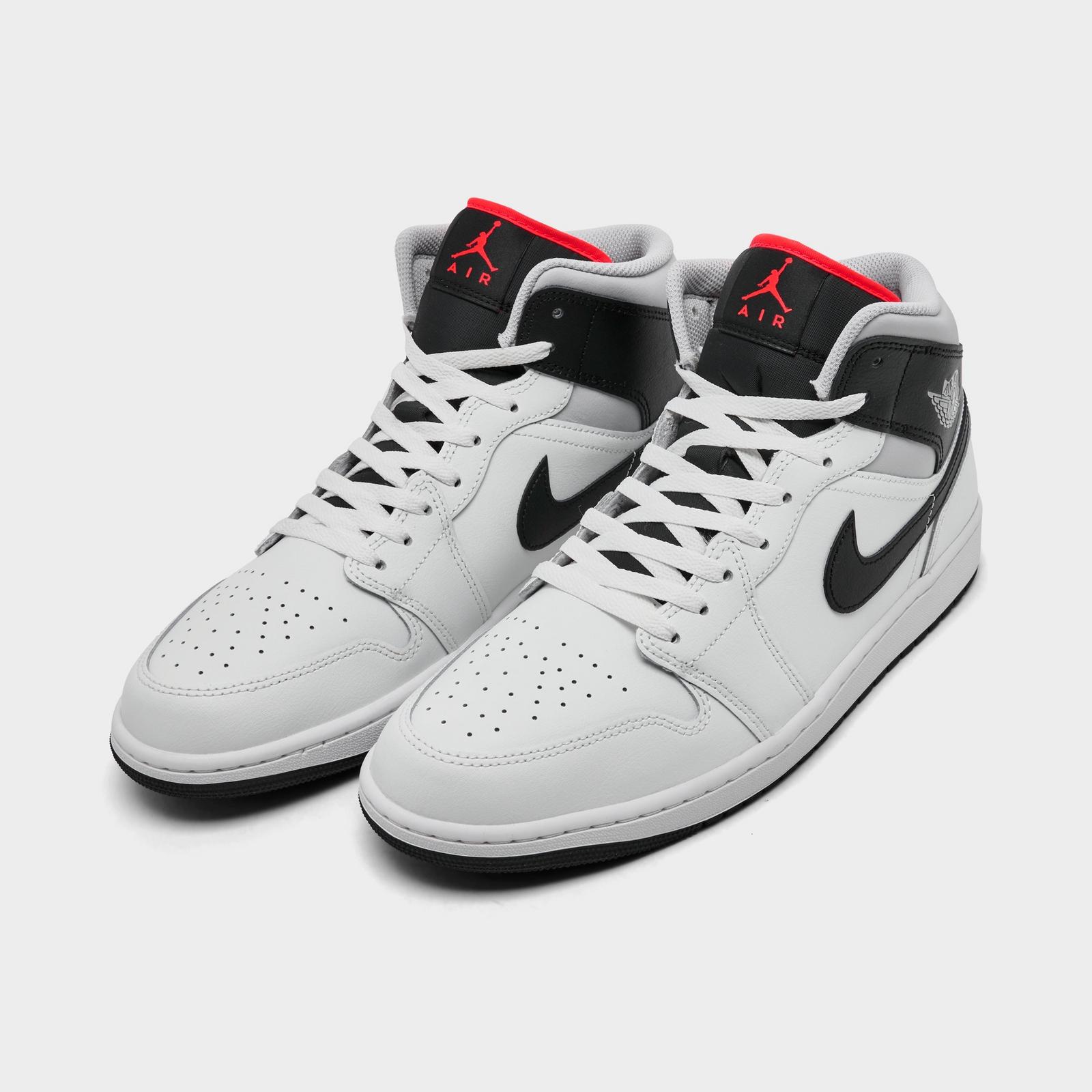 Men's Air Jordan Retro 1 Mid Casual Shoes - Summit White/Neutral Grey/Infrared 23/Black - Left shoe facing left. Outside of the shoe. - view 2
