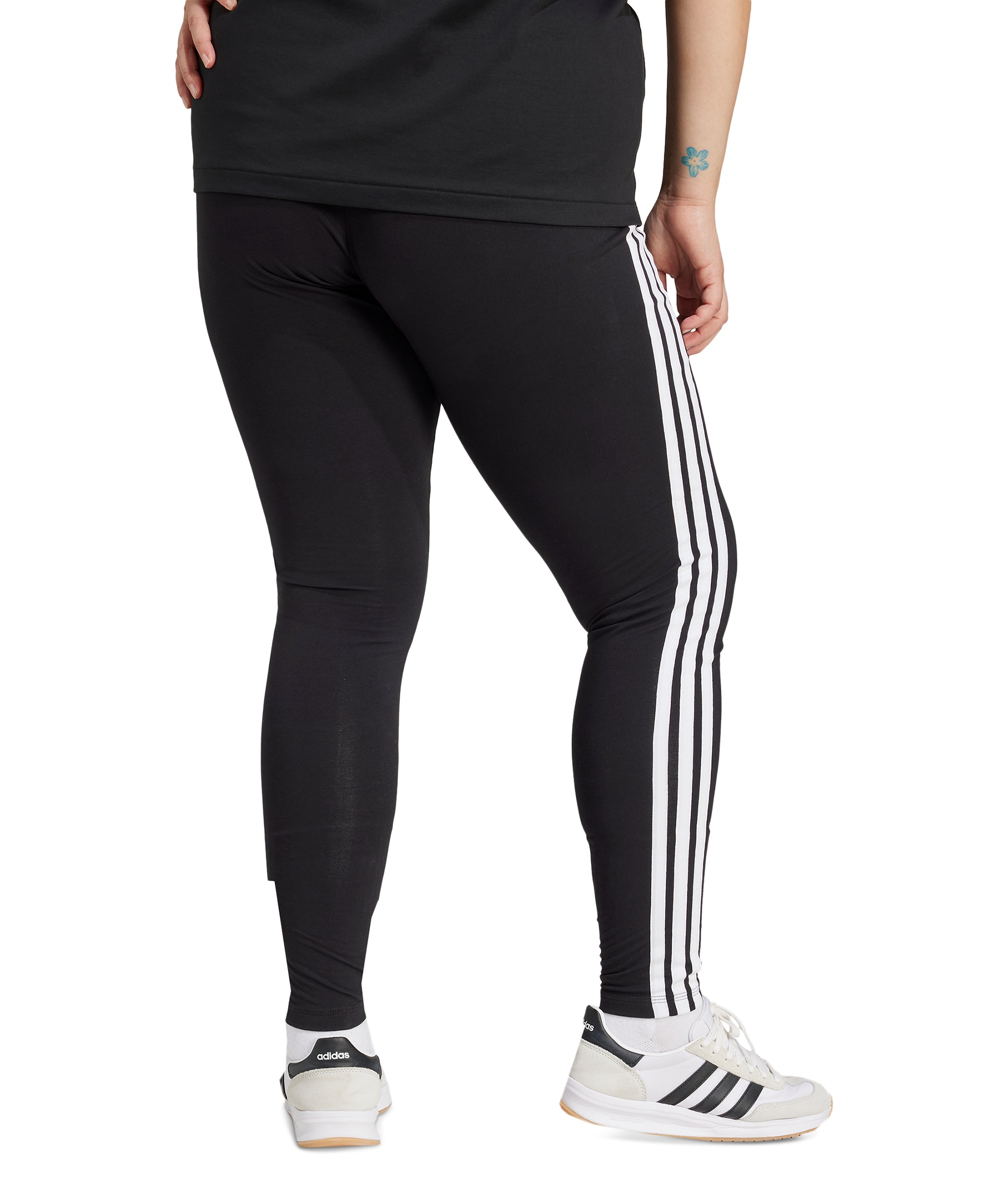 adidas Plus Size Essentials 3-Stripes Cotton Leggings - Black/White