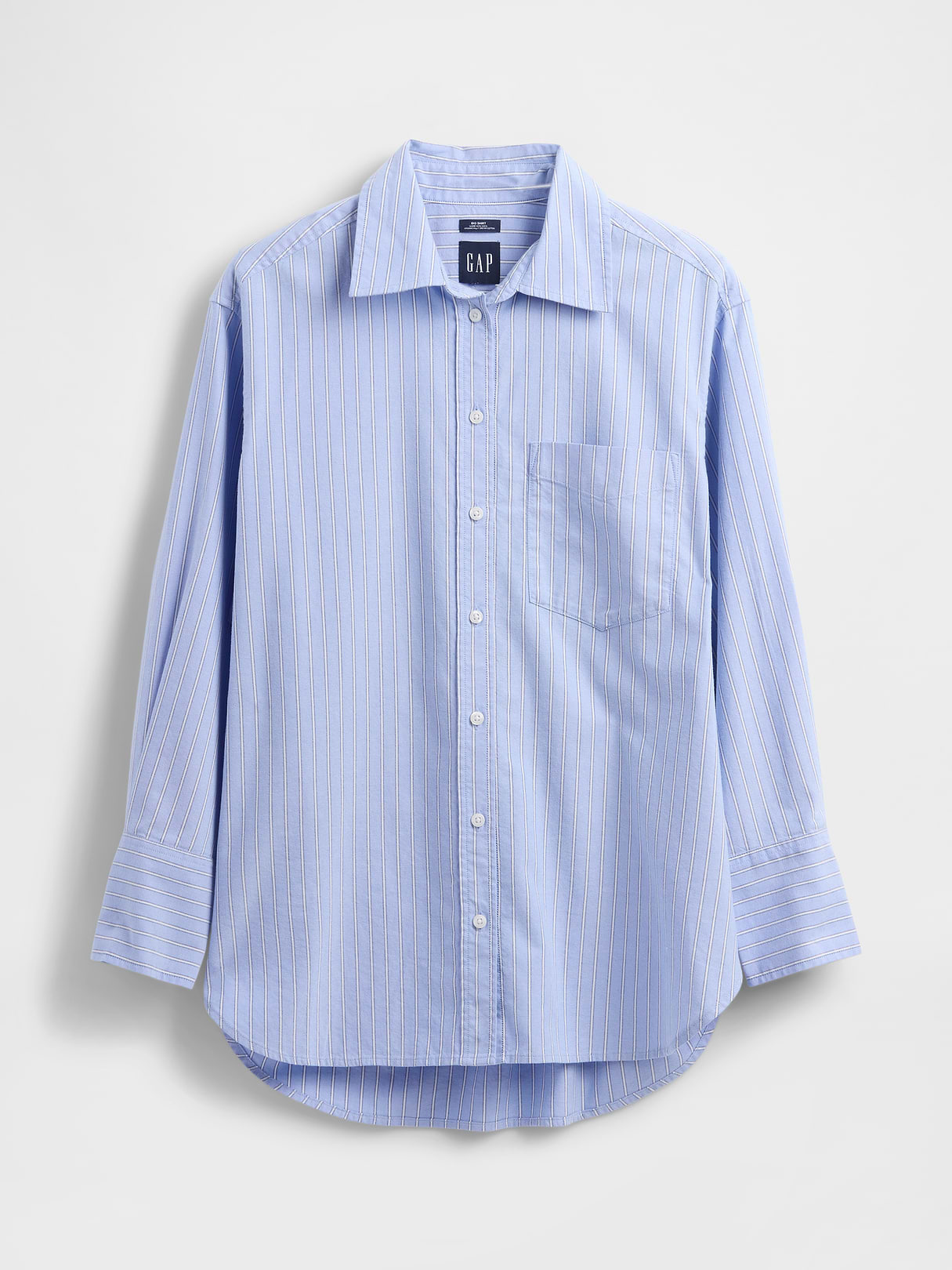 Organic Cotton Poplin Stripe Big Shirt - Blue stripe