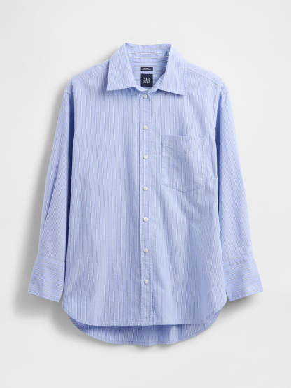 Organic Cotton Poplin Stripe Big Shirt - Blue stripe