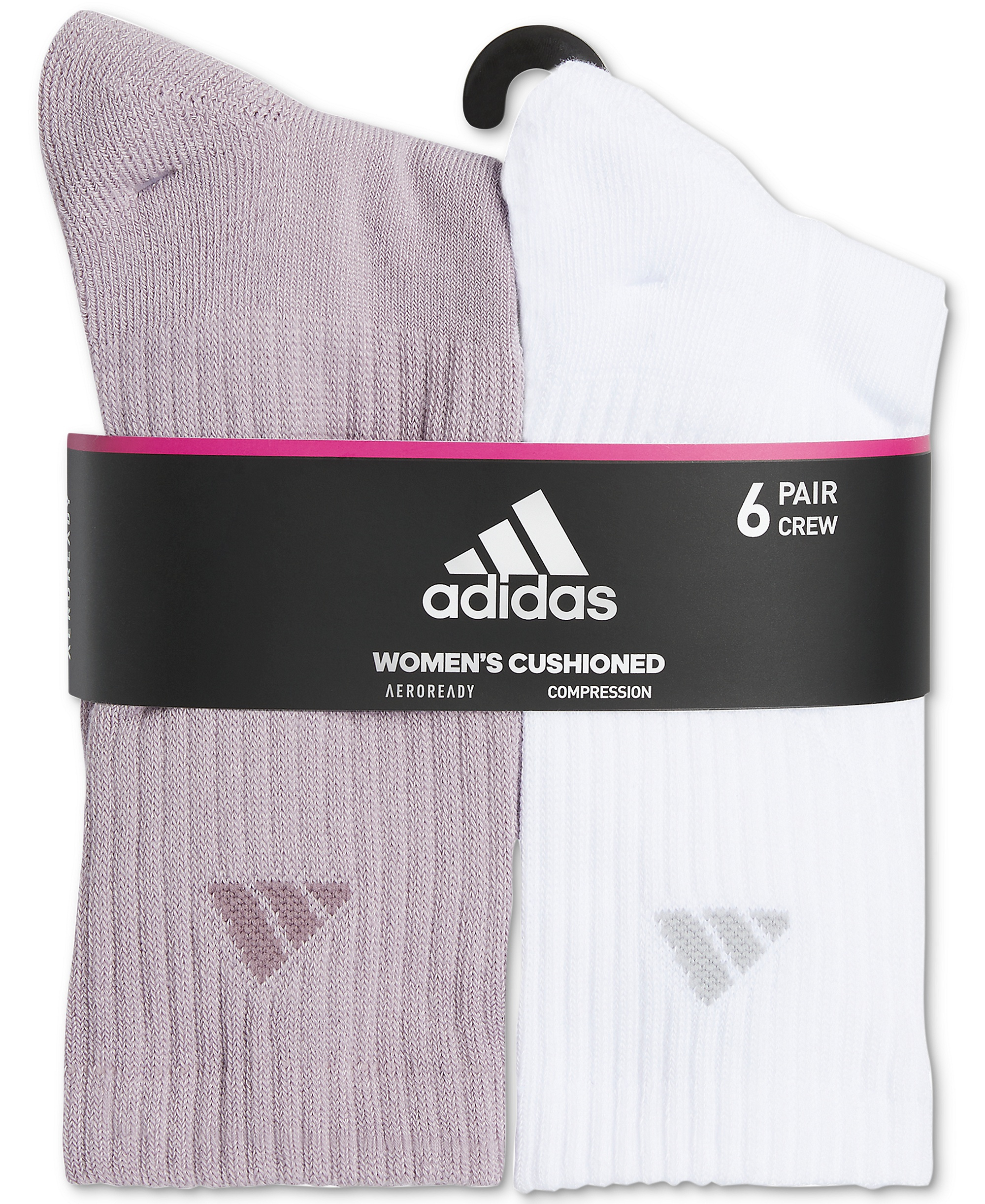 adidas Women's 6-Pk. Athletic Cushioned Crew Socks - Light Purple