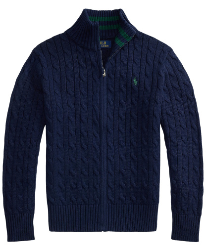 Polo Ralph Lauren Boys' 8-20 Cable-Knit Cotton Full-Zip Sweater - Refined Navy