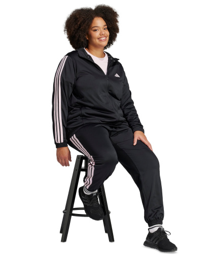 adidas Plus Size Essentials Tricot Three Stripes Track Jacket - Black/Clear Pink