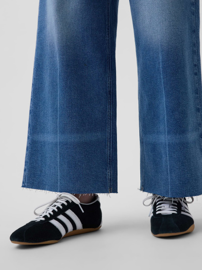 High Rise Stride Wide-Leg Ankle Jeans - Medium indigo