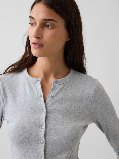 Modern Crewneck Cardigan - Light heather grey