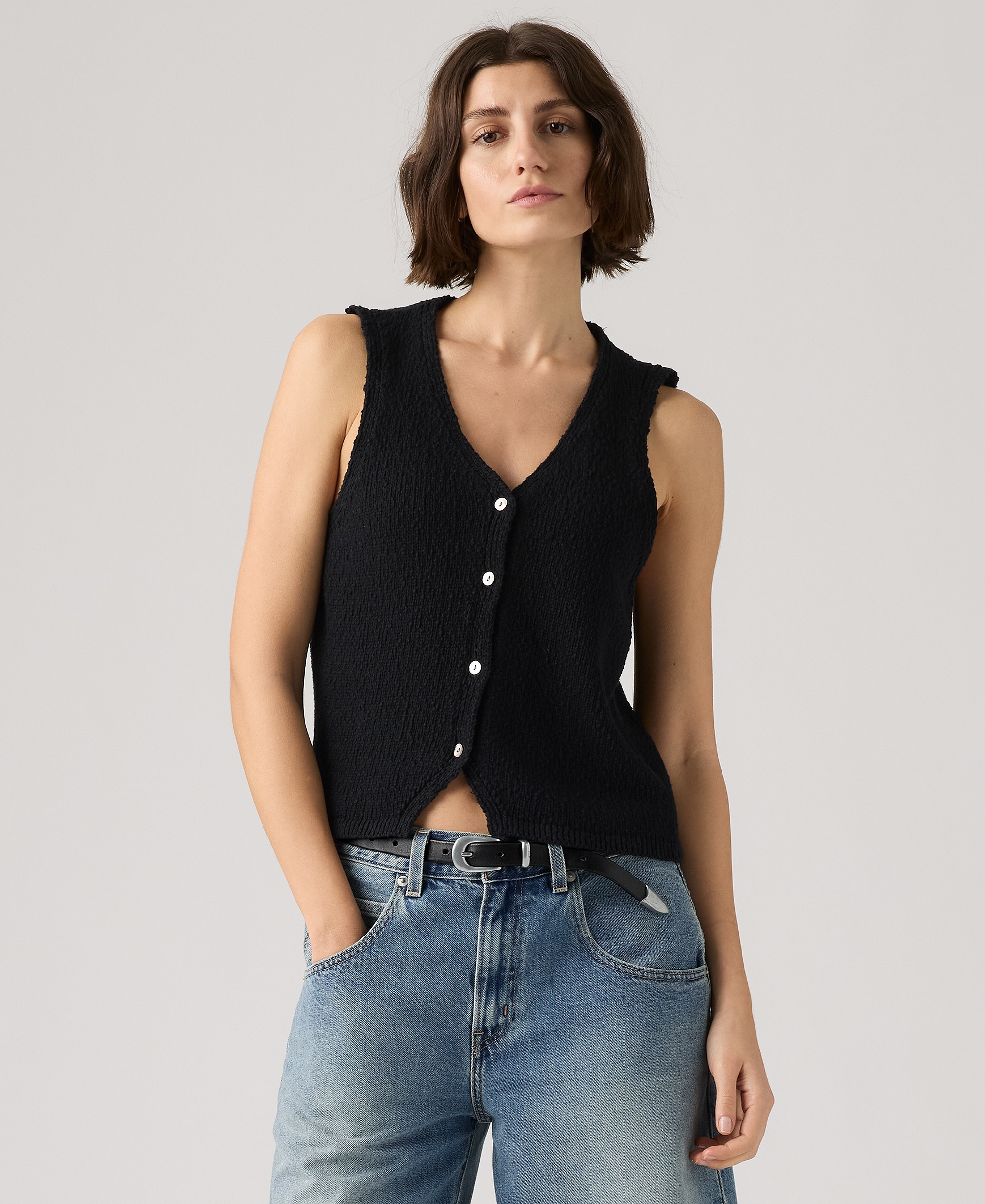 Levi's Premium Women's Sleeveless V-Neck Cotton Vest - Anthracite Night