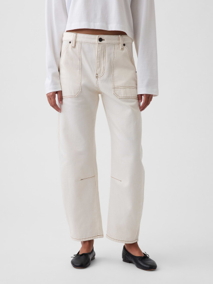 Mid Rise Barrel Utility Ankle Pants - Ivory beige frost