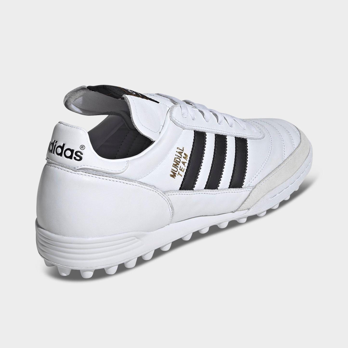 Men's adidas Mundial Team Turf Soccer Cleats - White/Black/Gold Metallic - Back view