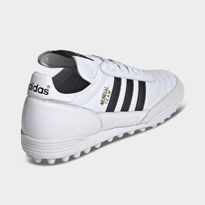 Men's adidas Mundial Team Turf Soccer Cleats - White/Black/Gold Metallic - Back view