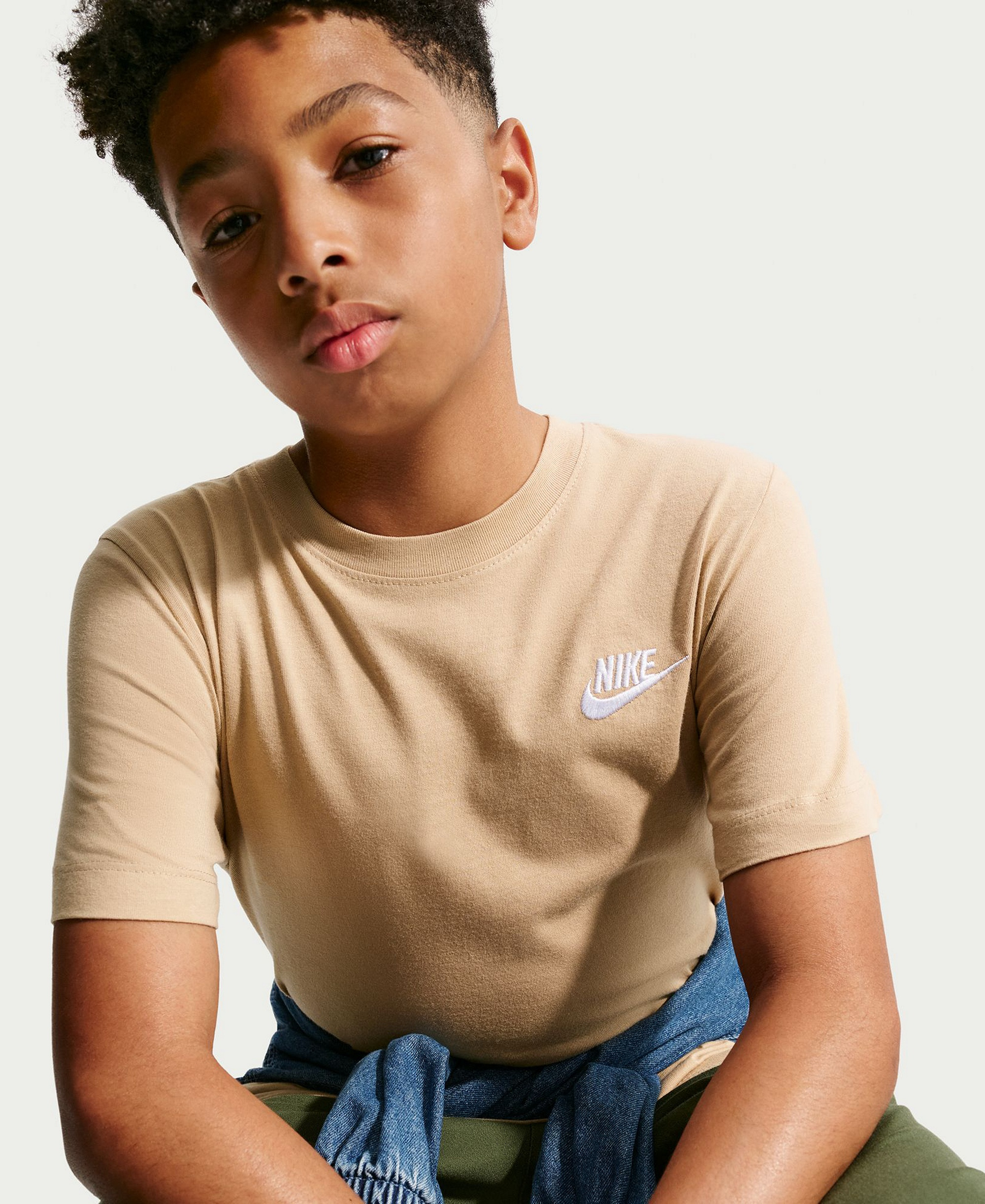 Nike Boys' and Girls' 6-20 Sportswear Embroidered Logo Graphic T-Shirt - Linen