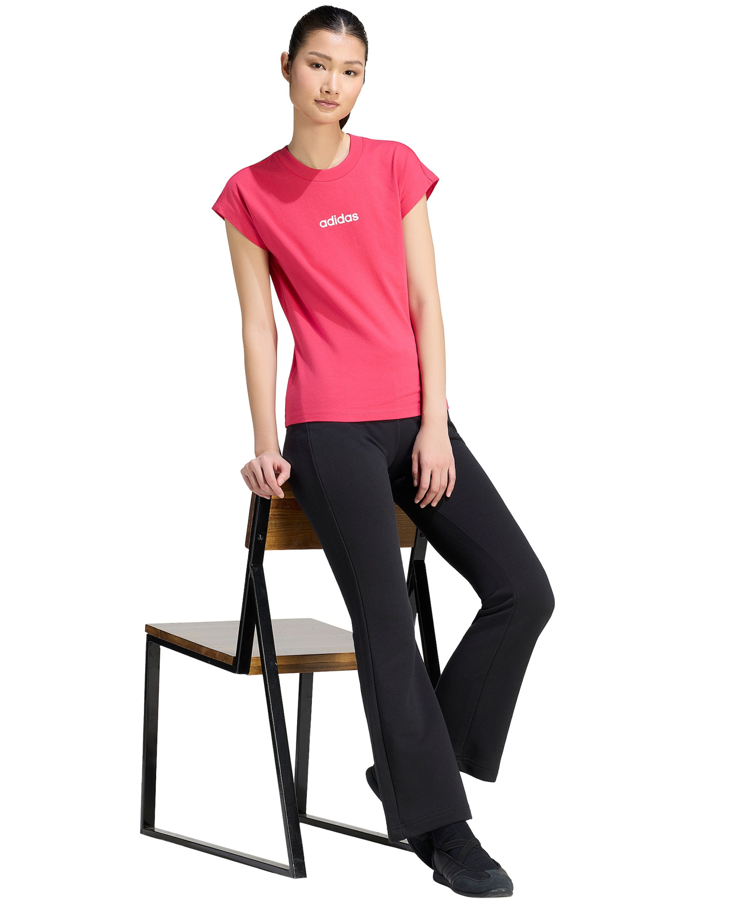 adidas Women's Essentials Linear Cotton T-Shirt - Power Pink/white