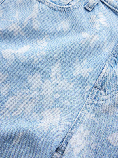 Mid Rise UltraSoft Baggy Jeans - Light indigo floral