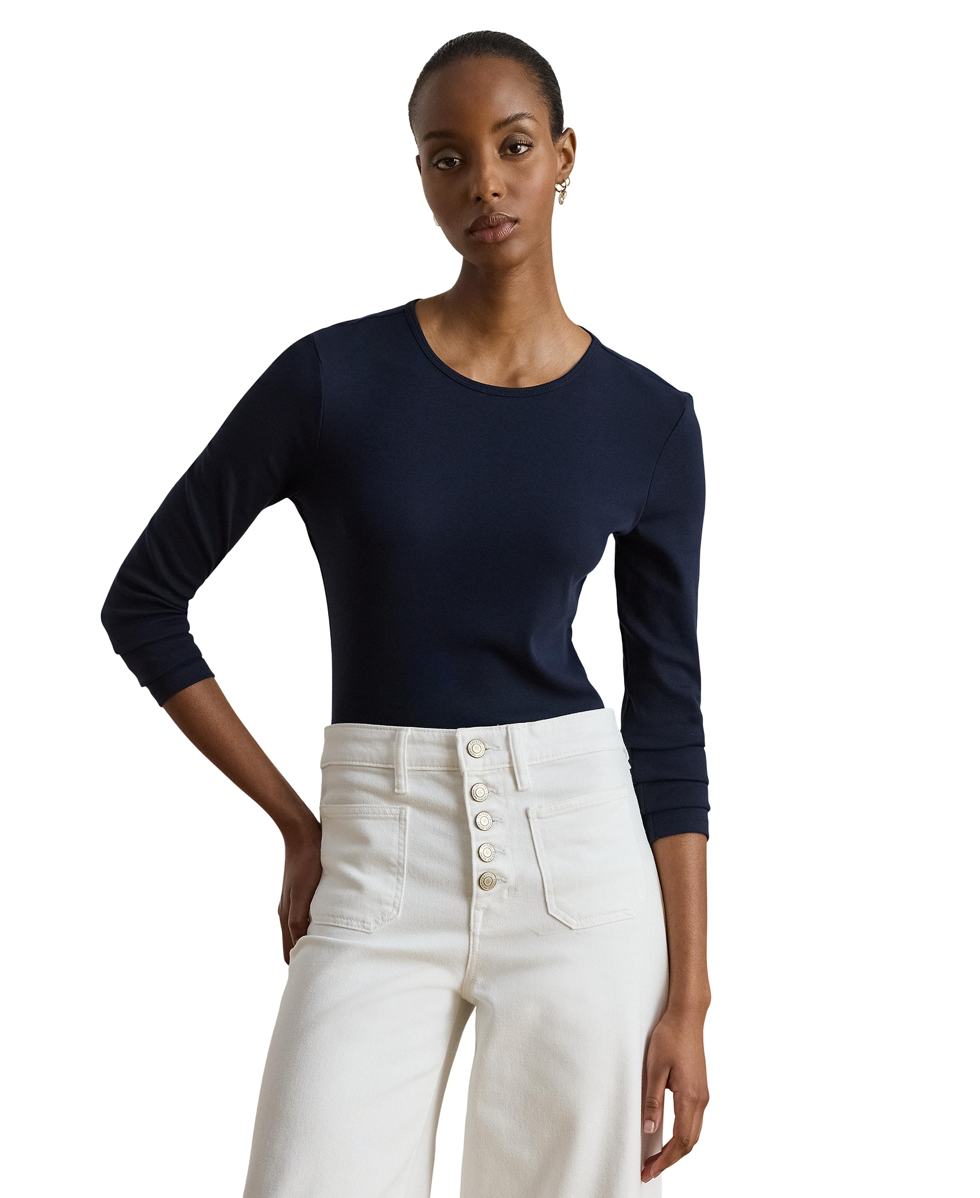 Lauren Ralph Lauren Cotton-Blend Long-Sleeve Top - Lauren Navy