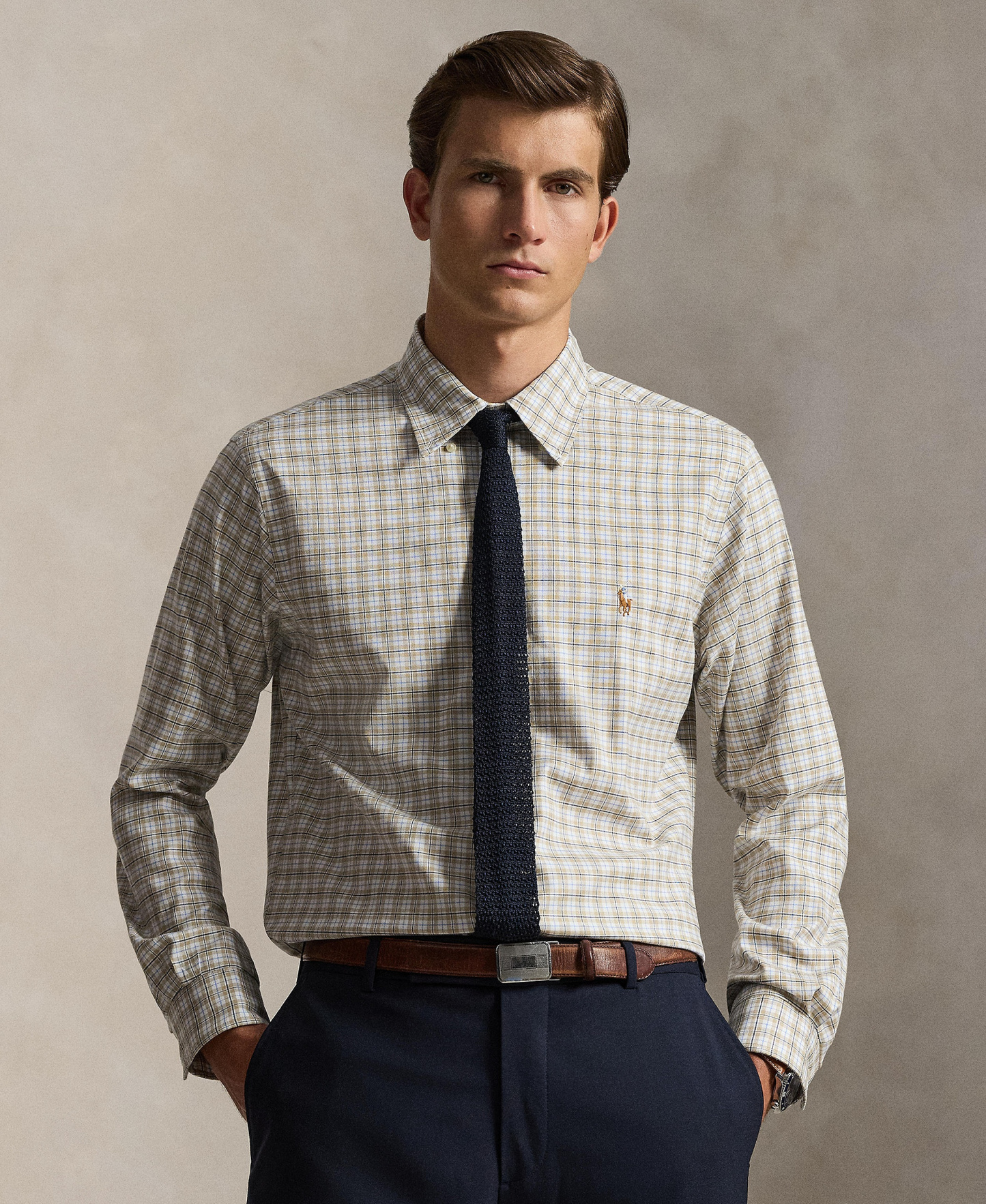 Polo Ralph Lauren Men's Classic-Fit Performance Oxford Shirt - Coastal Beige White Multi