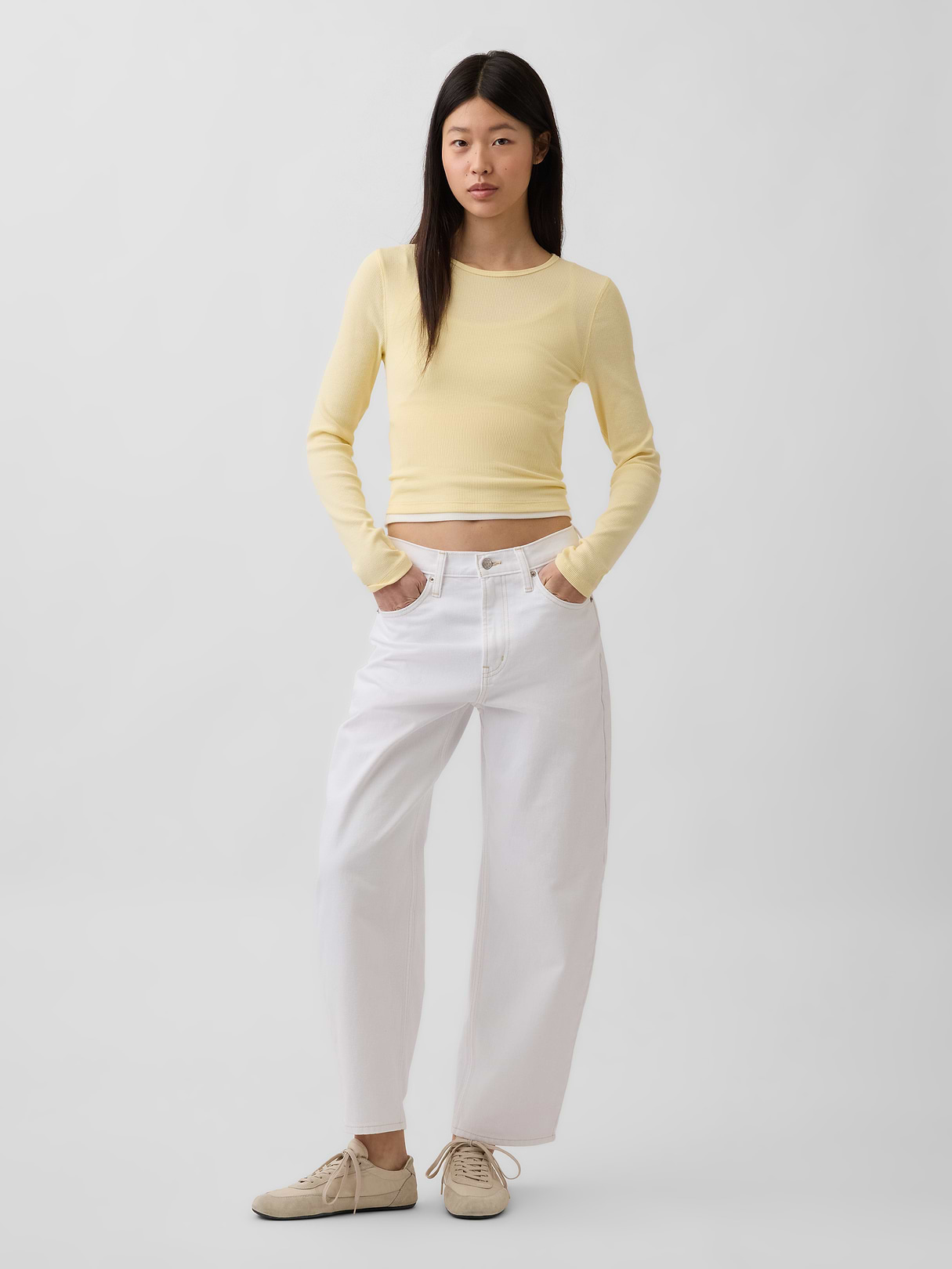 High Rise Crop Barrel Jeans - Fresh white