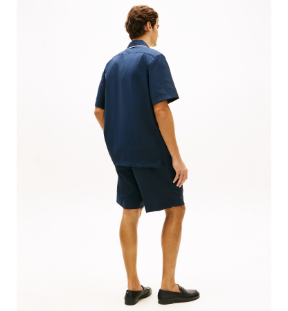 Tommy Hilfiger Men's Luxe Summer Wool Short-Sleeve Button-Front Shirt - Navy Iris