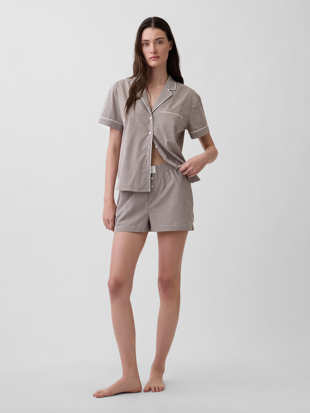 Poplin PJ Boxer Shorts - Brown gingham