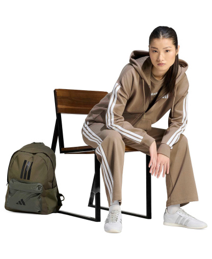 adidas Women's 3-Stripe Fleece Full-Zip Hoodie - Khaki Six/white