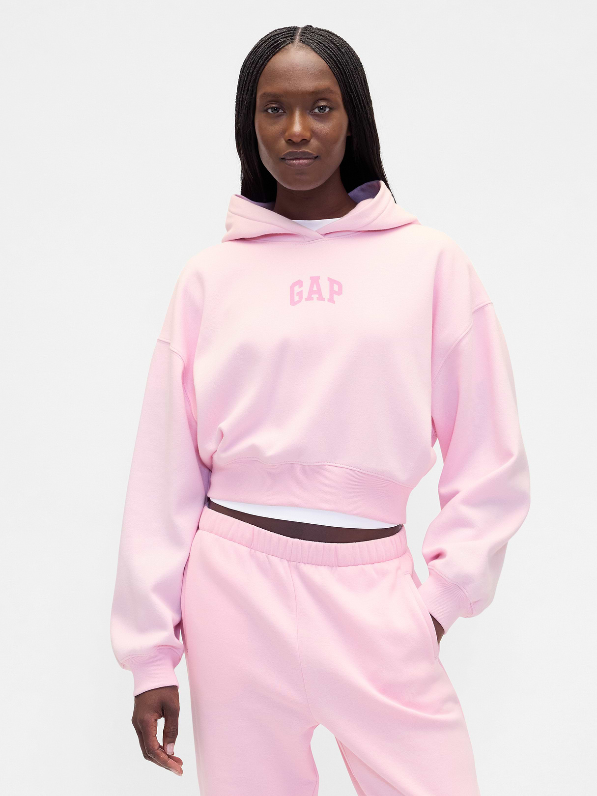 VintageSoft Crop Logo Hoodie - Primrose pink