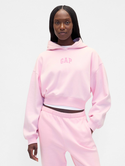 VintageSoft Crop Logo Hoodie - Primrose pink