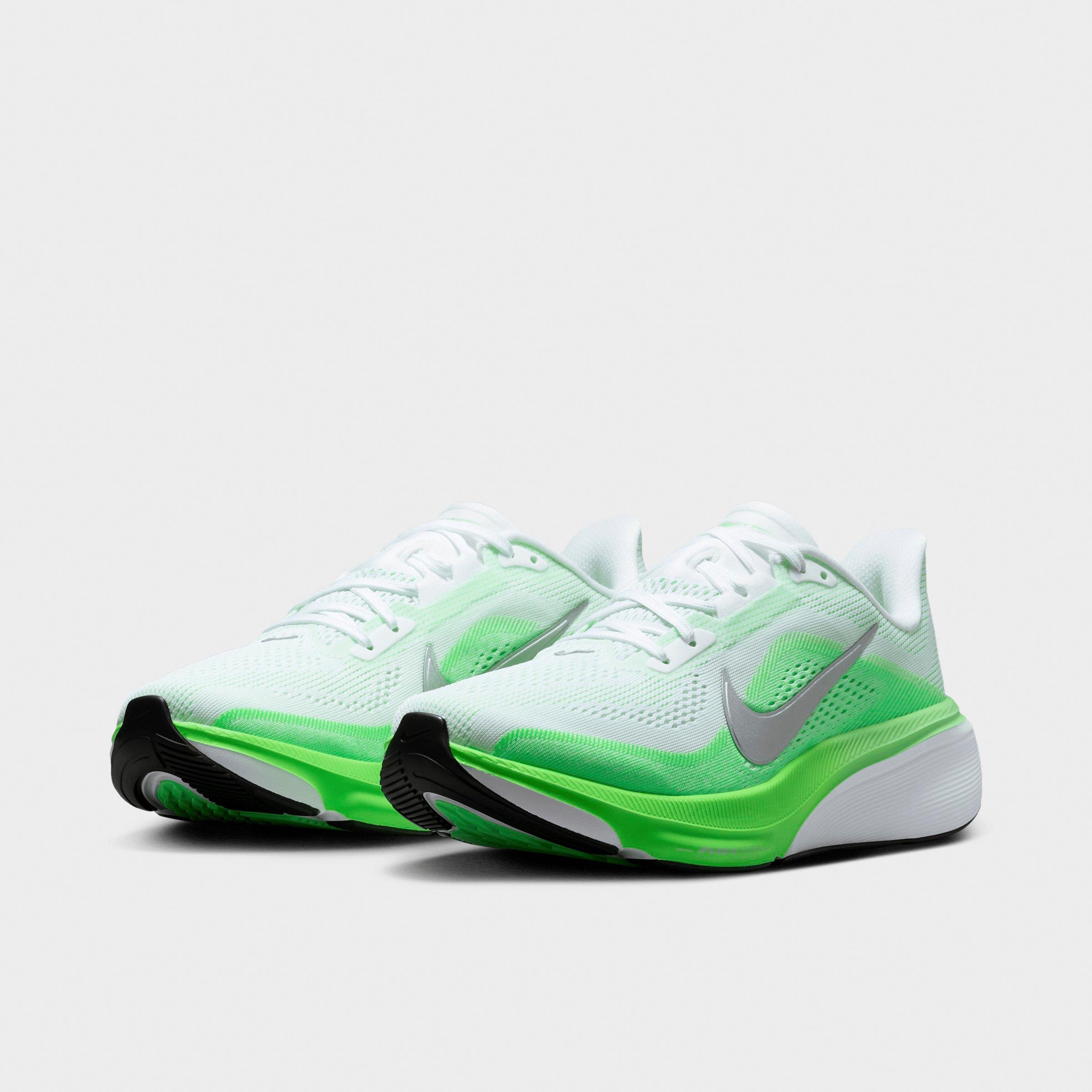 Women's Nithtke Pegasus 42 Running Shoes - Part 1 - White/Green Strike/Illusion Green/Metallic Silver - Both shoes facing left