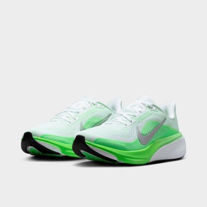 Women's Nithtke Pegasus 42 Running Shoes - Part 1 - White/Green Strike/Illusion Green/Metallic Silver - Both shoes facing left