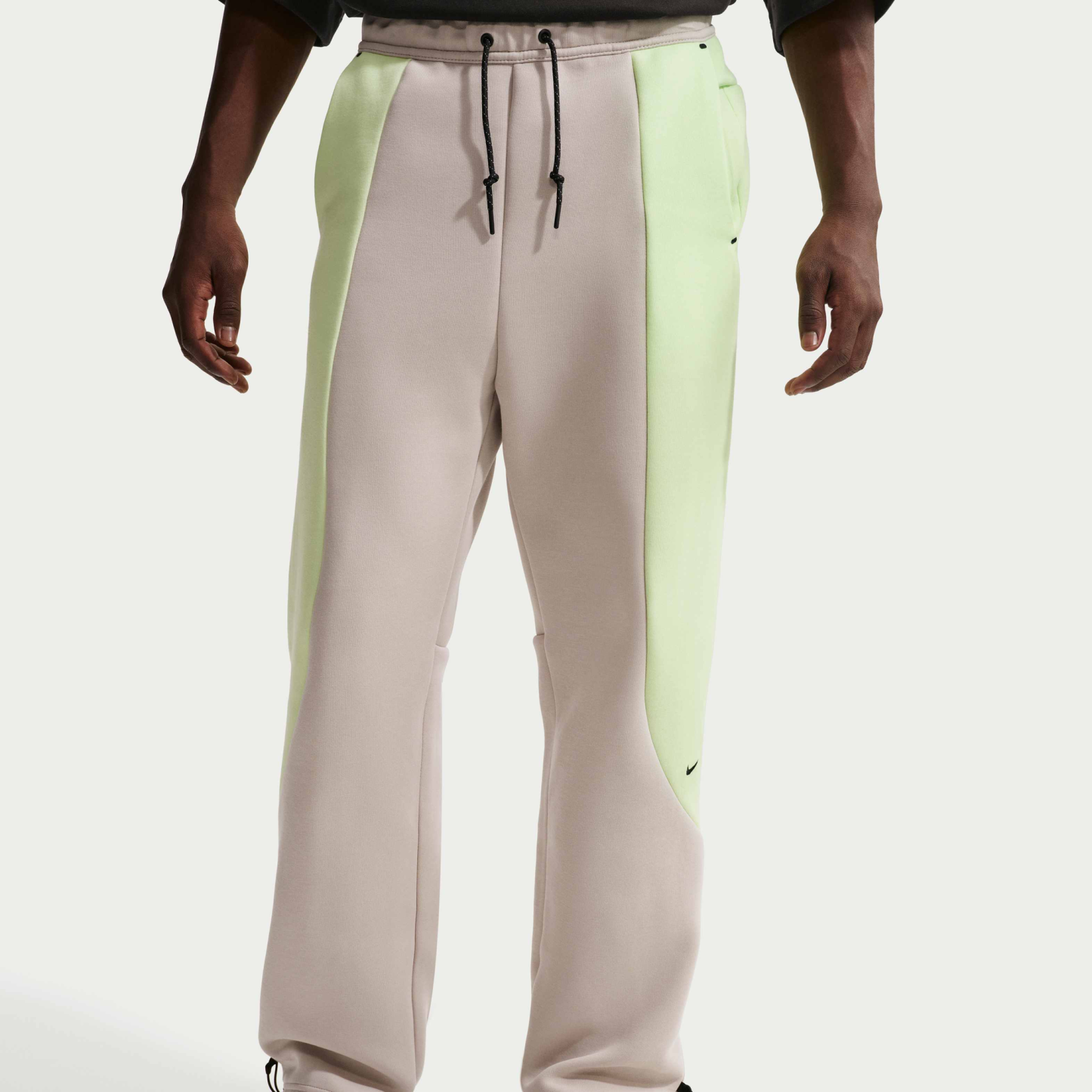 Nike Tech Men's Colour-Block Open-Hem Fleece Trousers - Cream II/Light Liquid Lime/Black