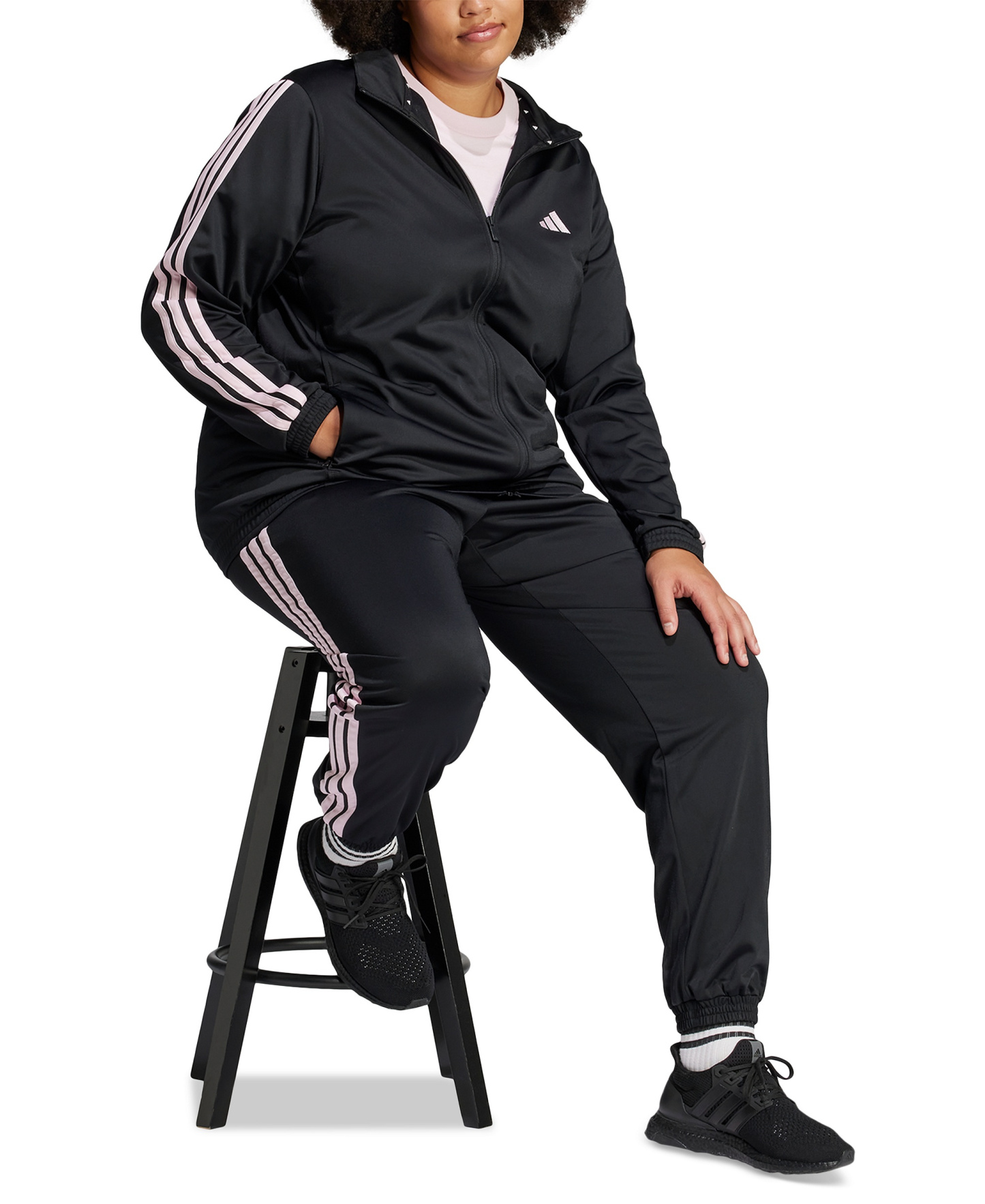 adidas Plus Size Tricot 3-Stripes Track Pants - Black/Clear Pink