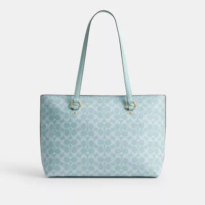 Station Tote Bag In Signature Canvas - Gold/Light Blue - view 6