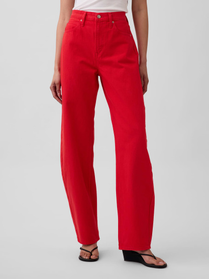 High Rise Barrel Jeans - Red star