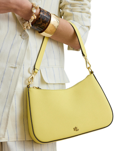 Lauren Ralph Lauren Danni Crosshatch Small Leather Slim Shoulder Handbag - Yellow
