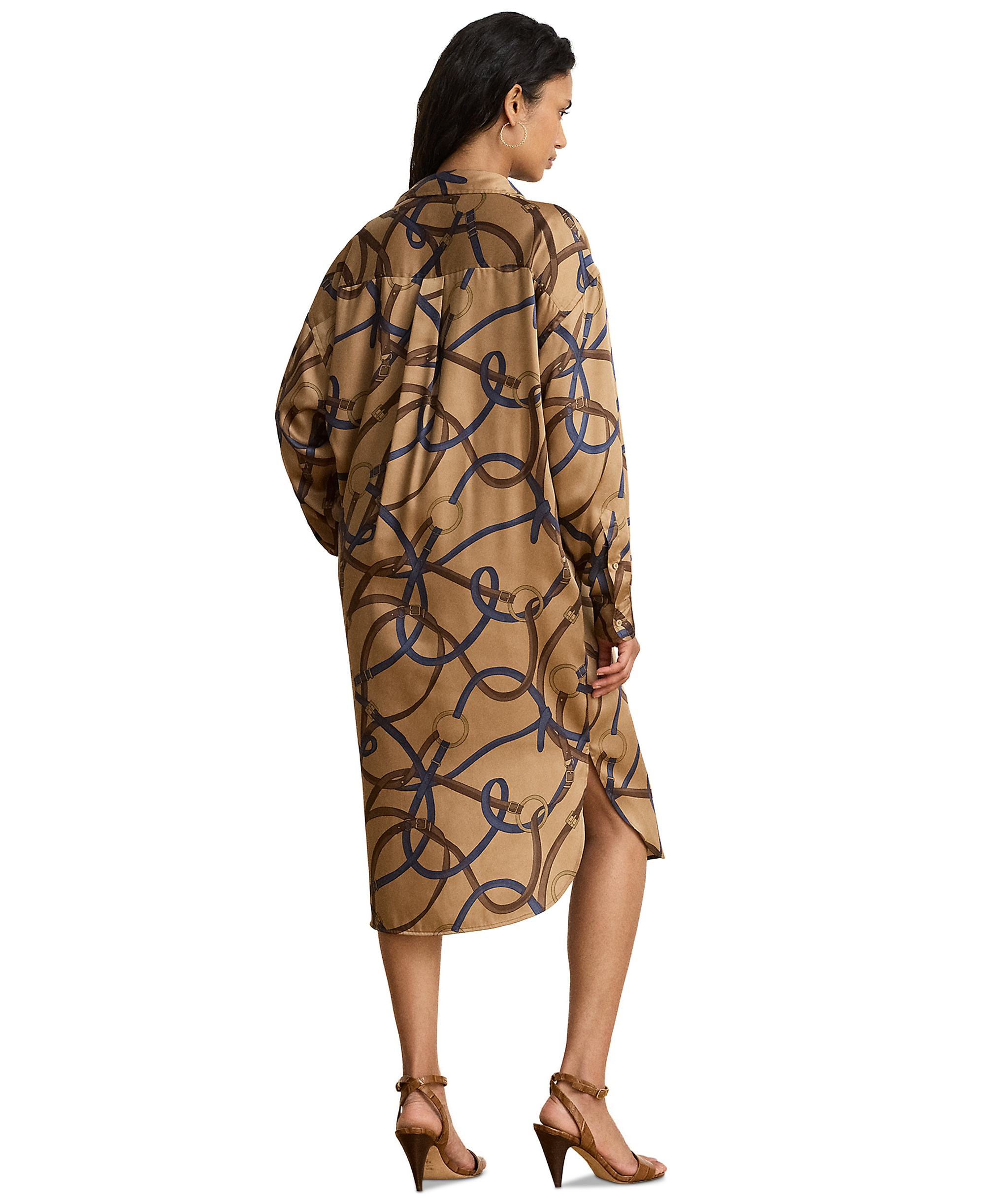 Lauren Ralph Lauren Women's Belting Print Collared Midi Dress - Camel Multi
