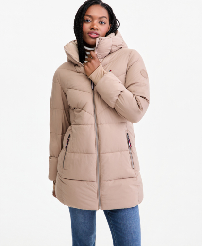 Tommy Hilfiger Women's Chevron-Quilted Puffer Coat - Latte