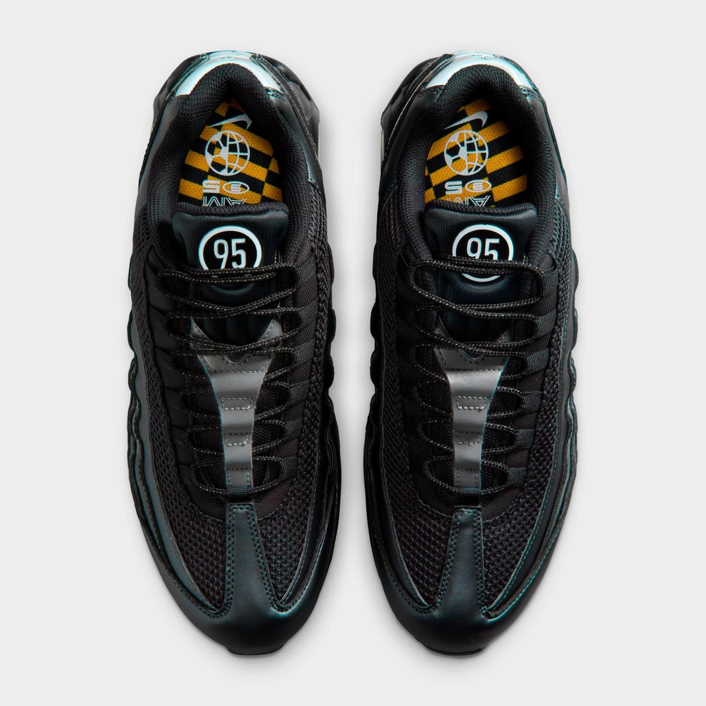 Men's Nithtke Air Max 95 Big Bubble Total 90 Casual Shoes - Black/University Gold/Metallic Silver/White - Top view