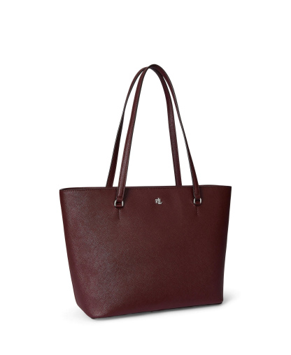 Lauren Ralph Lauren Crosshatch Leather Karly Medium Shopper Tote Handbag - Purple