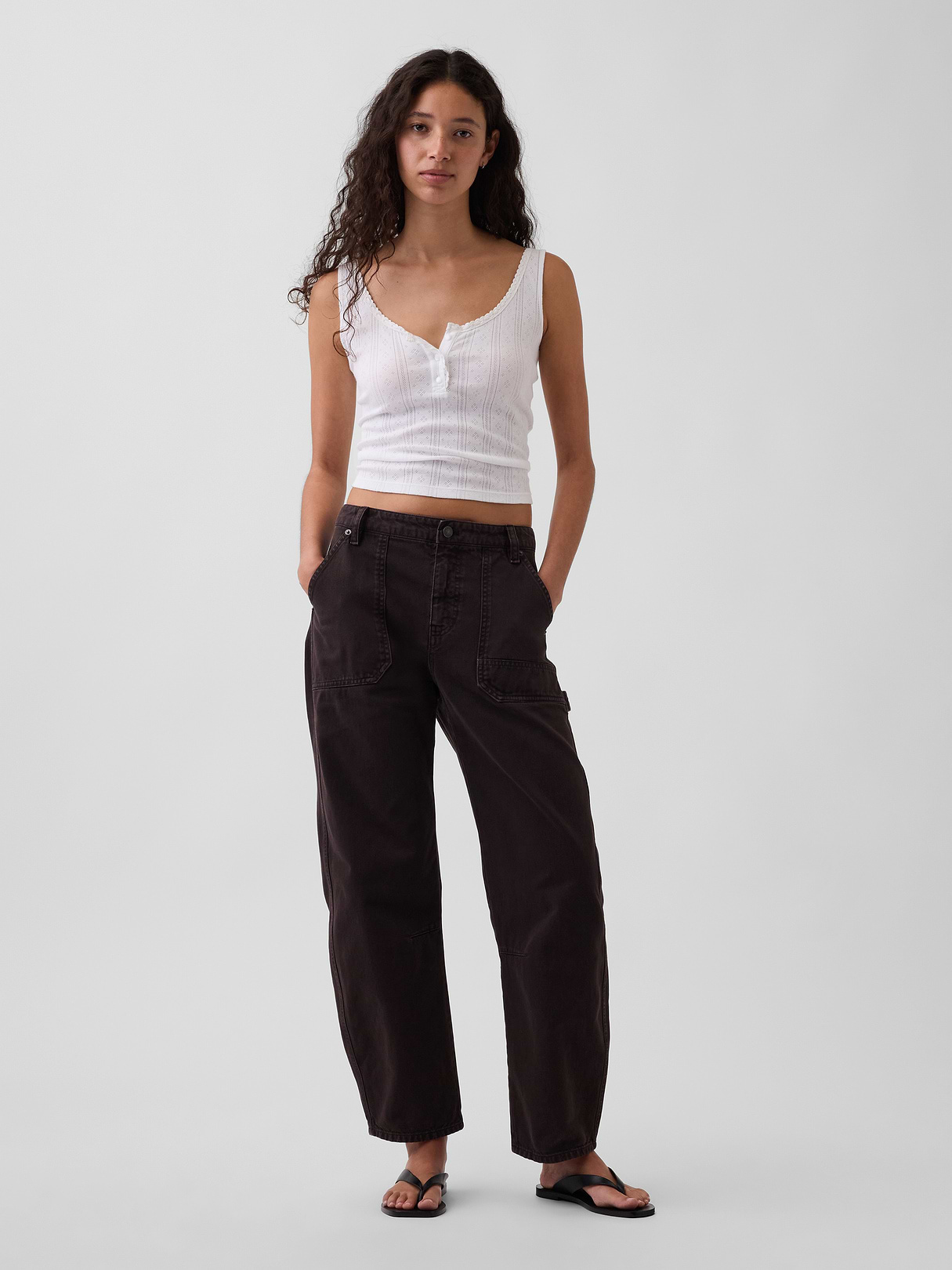 Mid Rise Barrel Utility Ankle Pants - Terra brown