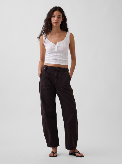 Mid Rise Barrel Utility Ankle Pants - Terra brown