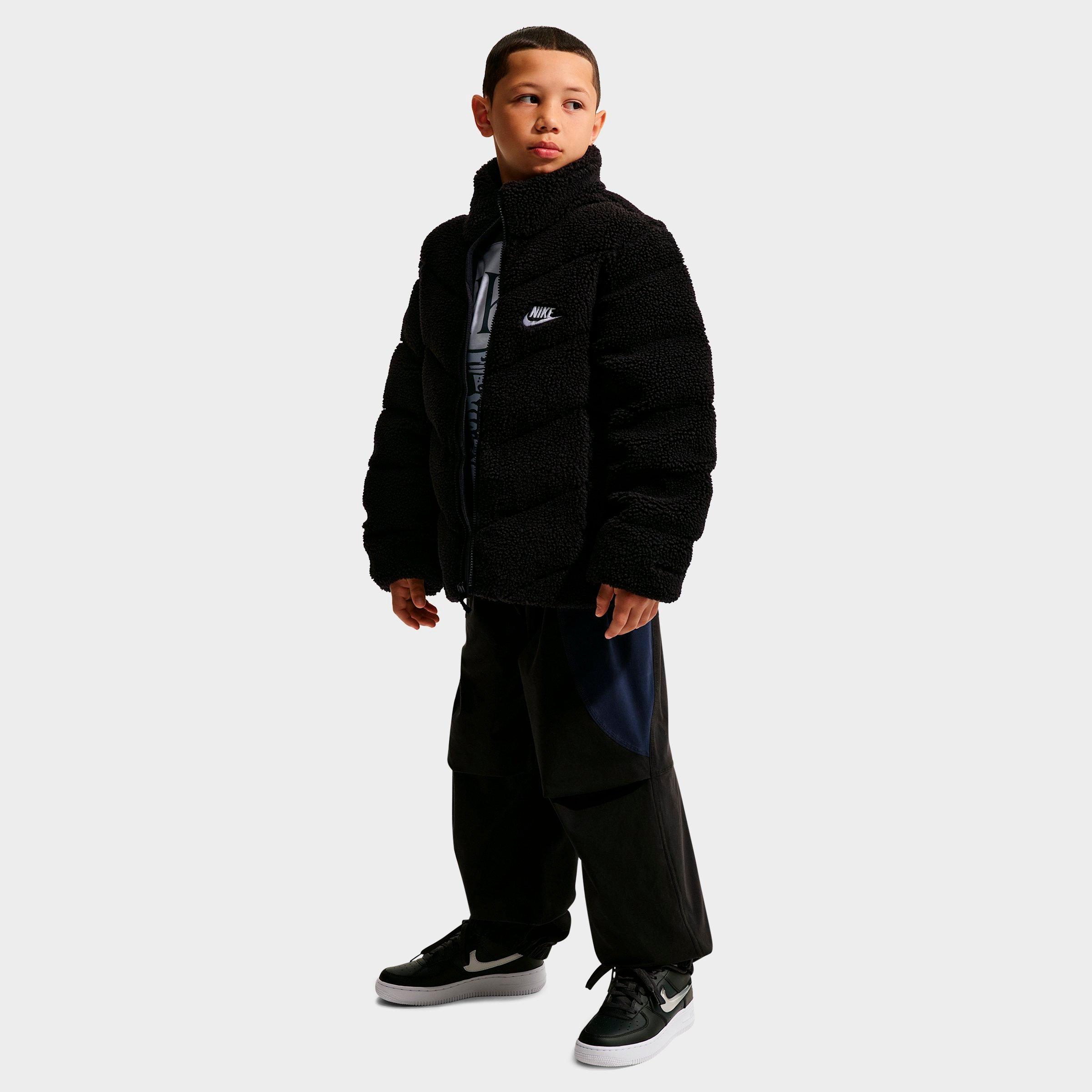 Big Kids' Nithtke Sportswear Therma-FIT Loose Sherpa Full-Zip Puffer Jacket - Black/White