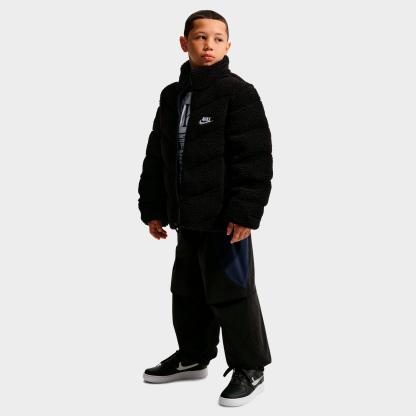 Big Kids' Nithtke Sportswear Therma-FIT Loose Sherpa Full-Zip Puffer Jacket - Black/White