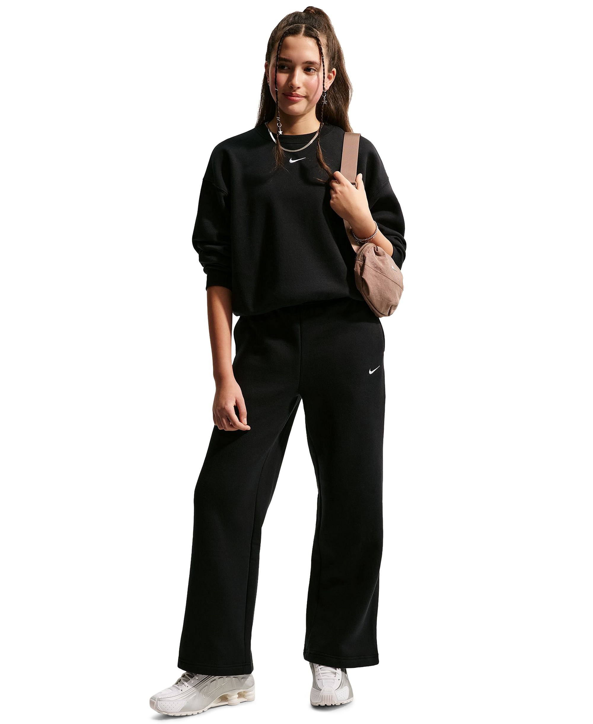 Nike Girls' 7-16 Sportswear Studio Fleece Wide Leg Pants - Black