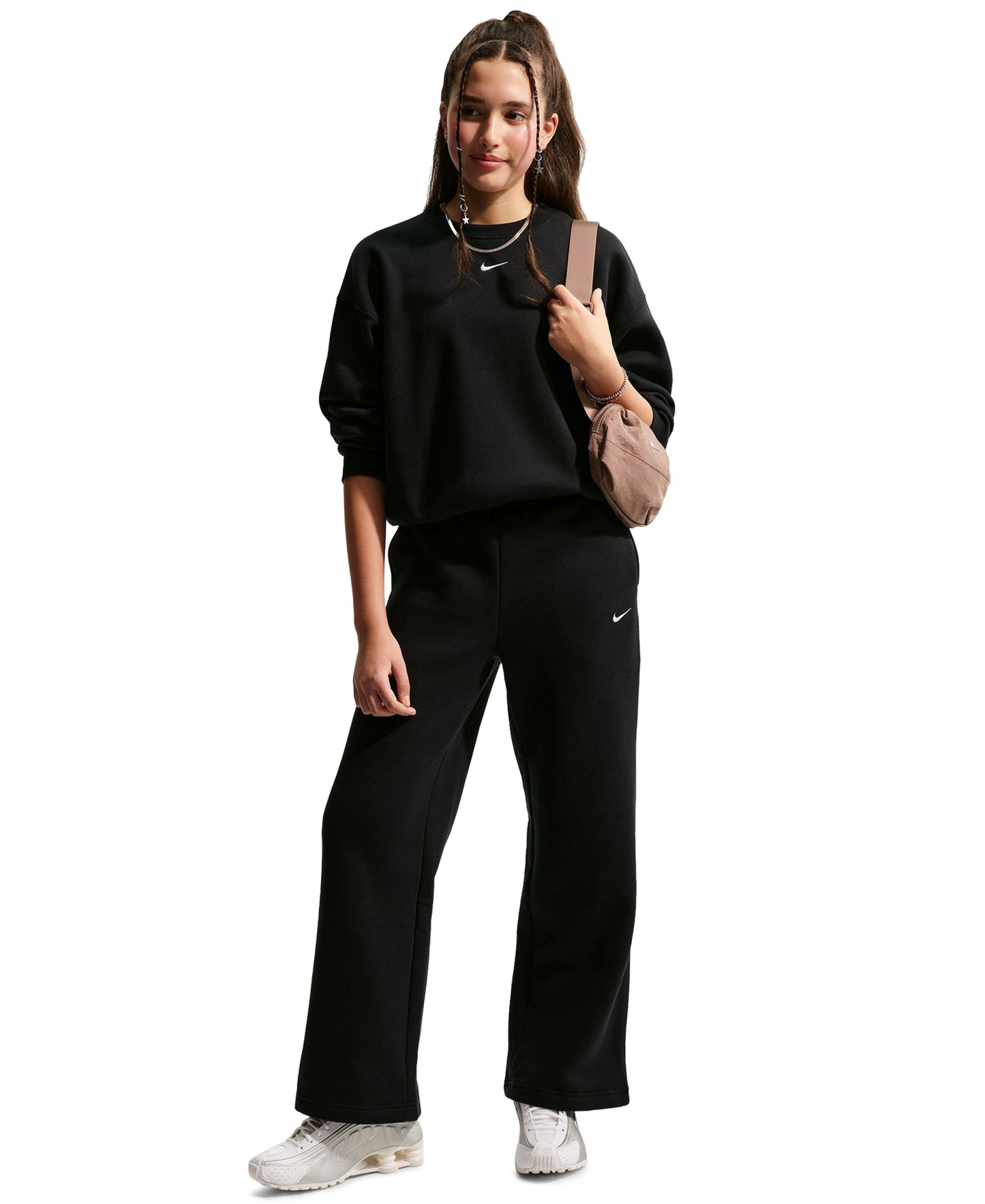 Nike Girls' 7-16 Sportswear Studio Fleece Wide Leg Pants - Black