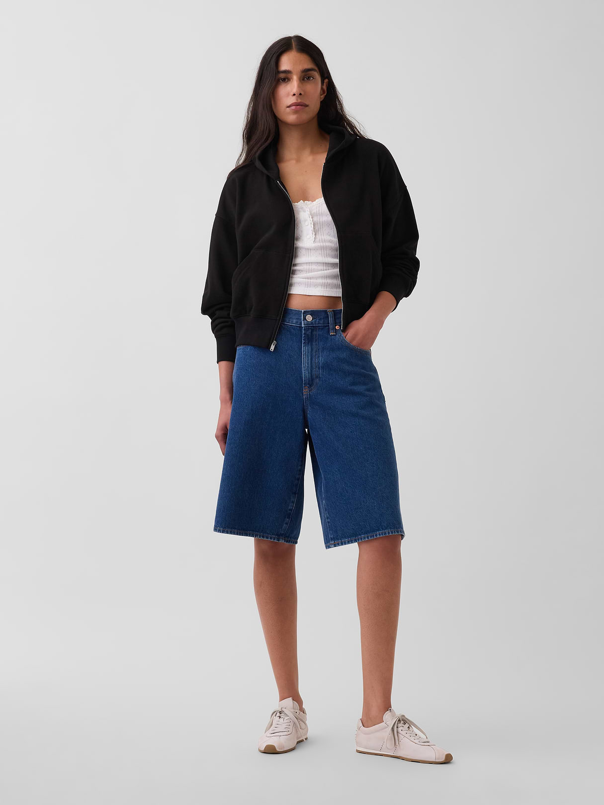 VintageSoft Terry Oversized Wedge Zip Hoodie - Black