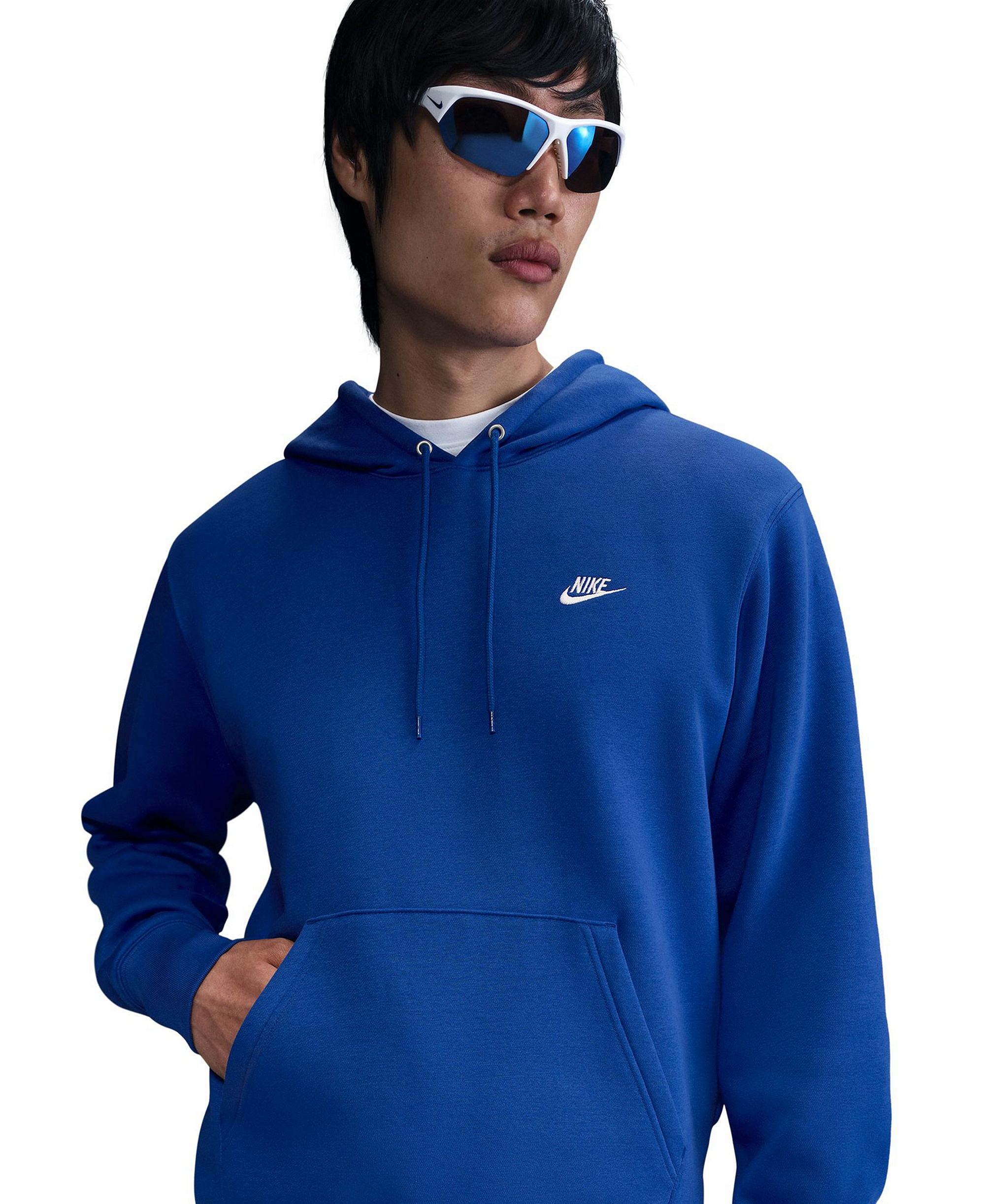 Nike Men's Club Pullover Fleece Hoodie Logo - Game Royal/White